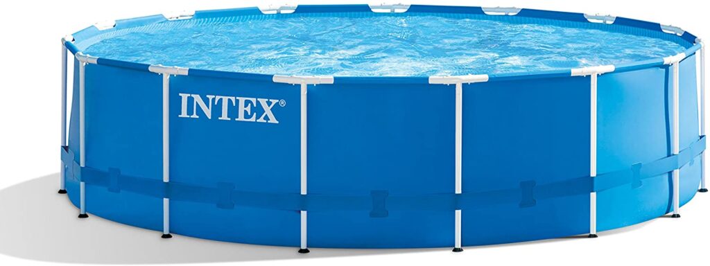 Juego de piscina de estructura metálica Intex de 15 pies x 48 pulgadas con bomba de filtro-piscinas sobre suelo
